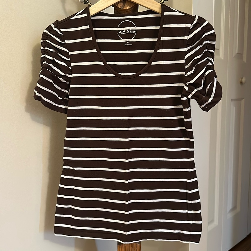 INC Puckered Sleeve Stripe Top